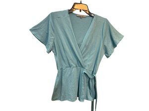 Alex And Parker Light Blue Short Sleeve Side Tie Blouse Size Small